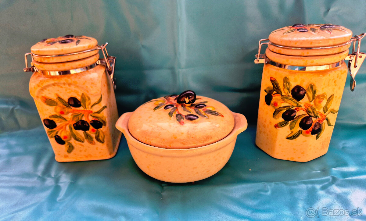 Keramické dózy - Provensálsky štýl - 3 ks - 3