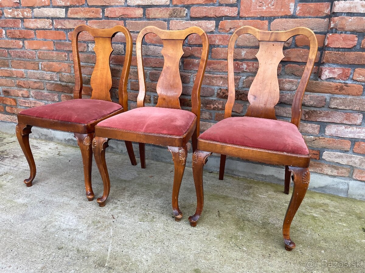 Elegantné vintage stoličky v štýle Queen Anne - 3