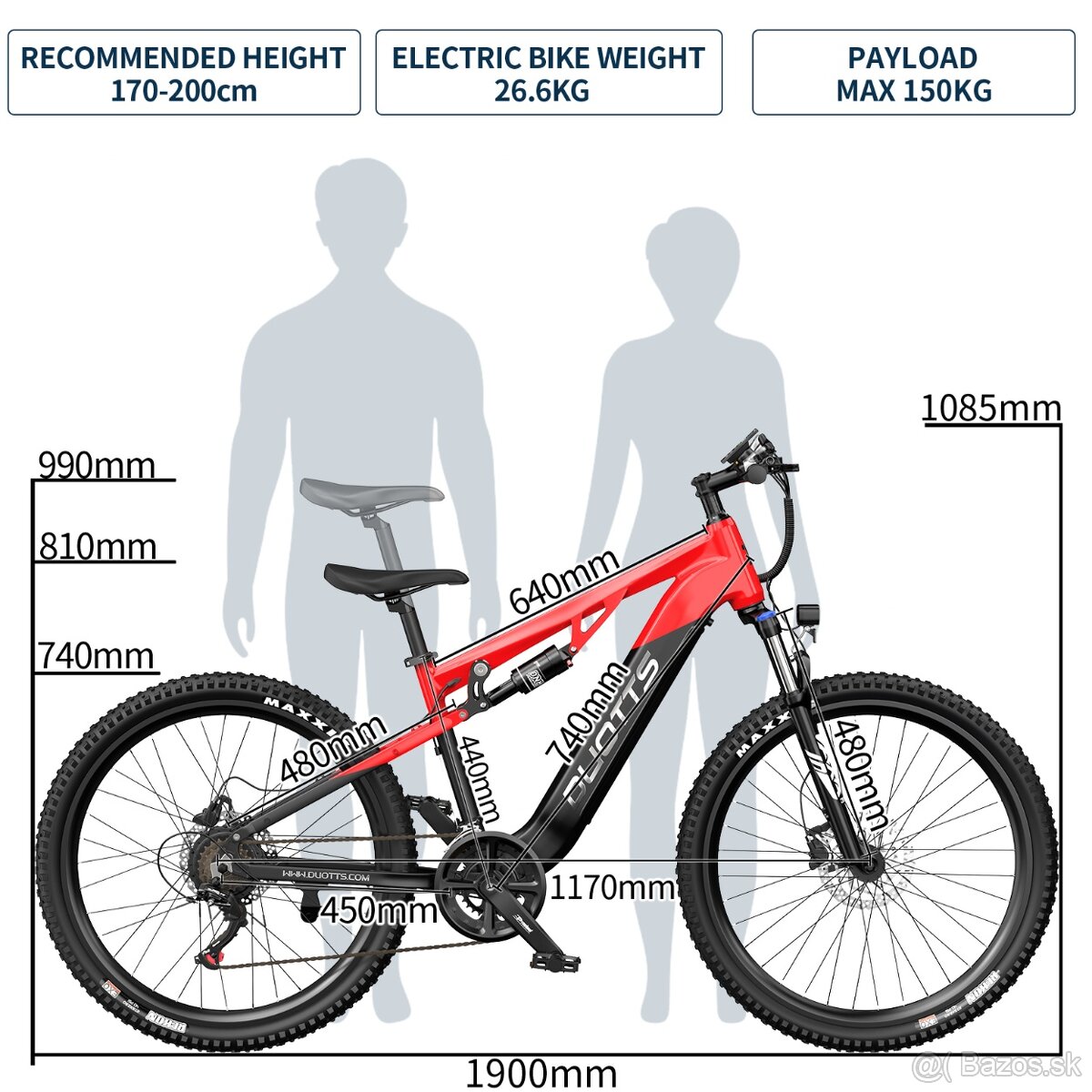 Predam novy elektro bicykel DUOTTS E29 červený, strieborný - 3