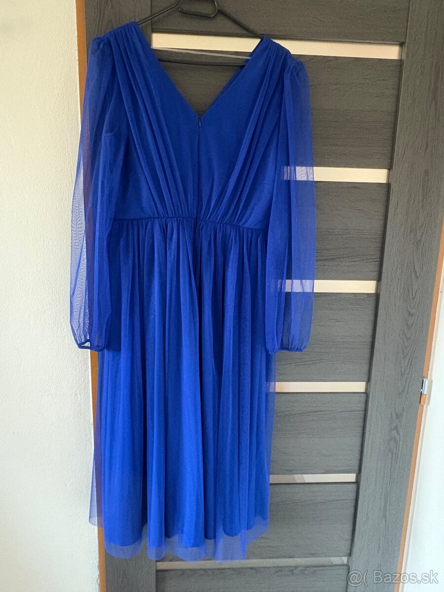 Midi modré tylové šaty 42/L - 3