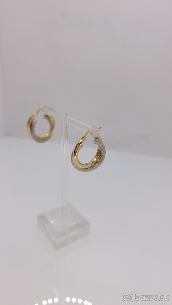 Zlaté náušnice kruhy dvojfarebné - 3