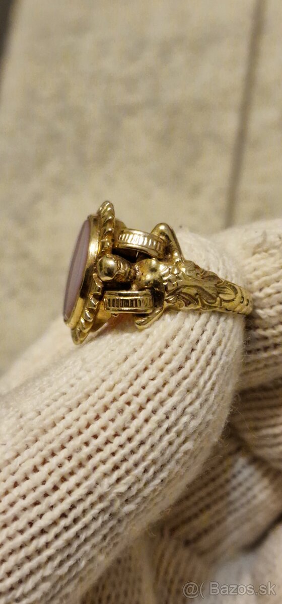 Starožitný zlatý pánsky prsteň Rakúsko Uhorsko - 3
