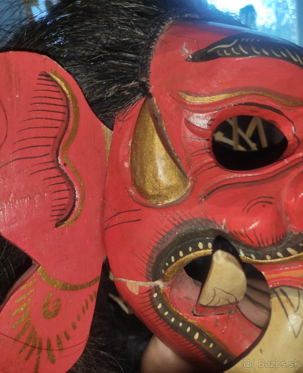 Okultná Indonézska drevená vyrezávaná maska Boha - 3