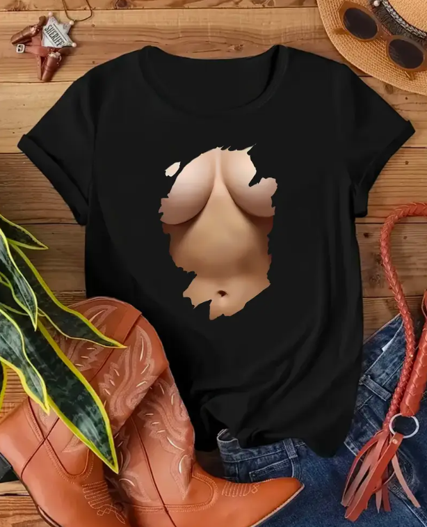 Dámske čierne tričko s abstraktnou potlačou - 3