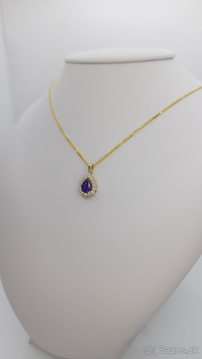 Zlatý náhrdelník s fialovym kamenom - 3