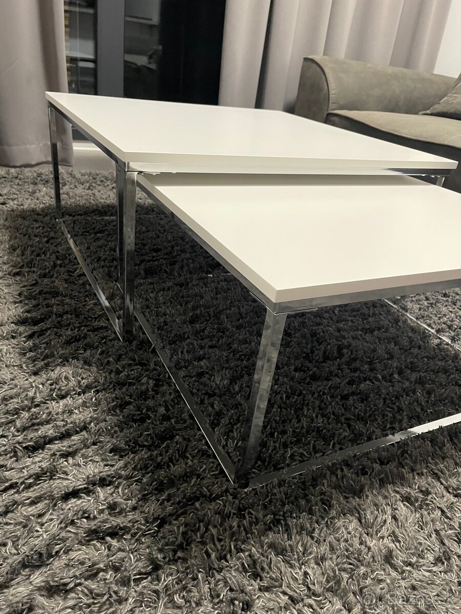 Sada konferenčných stolíkov 2ks biela / chrom - 3