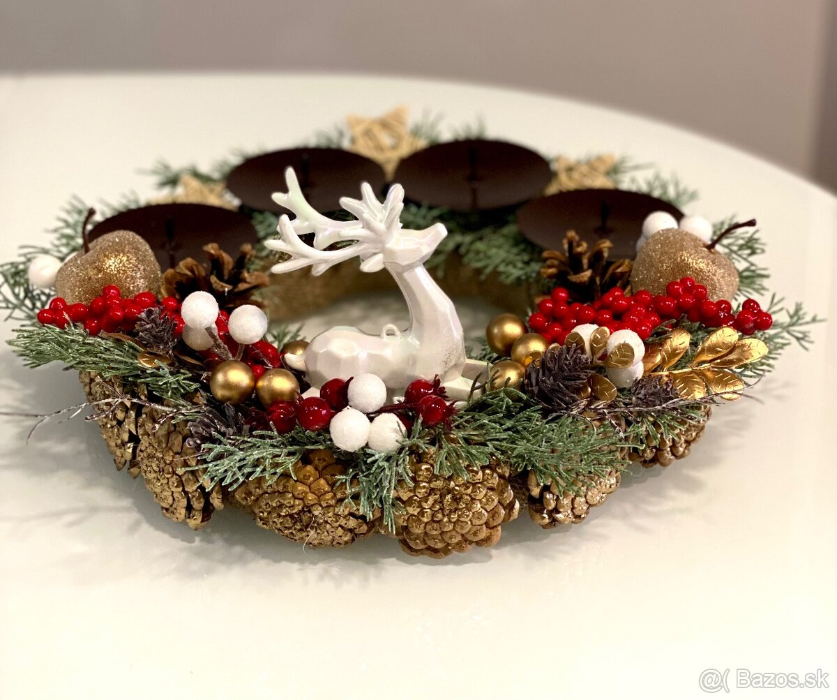 Adventný veniec 32cm na stôl pre 4 sviečky Vianoce - 3
