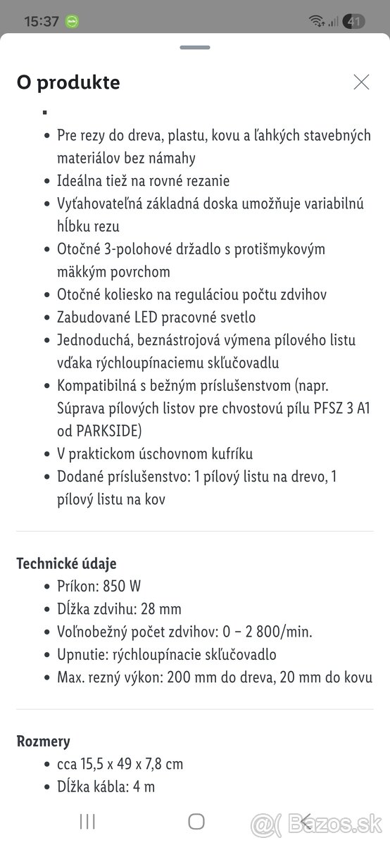 Chvostová píla Parkside PFS 850 C3 nová - 3
