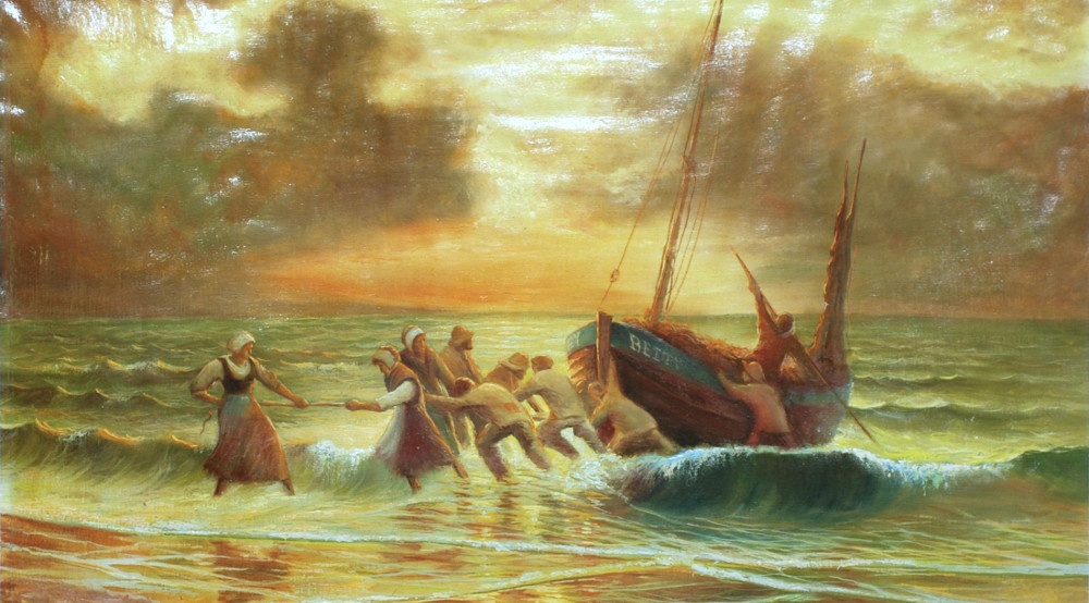 🎨 "Rybári pri západe slnka" - Olejomaľba - 3