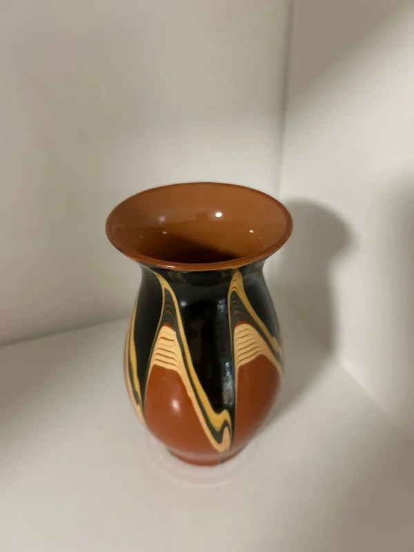 Stará hnedá keramická váza 14cm - 3