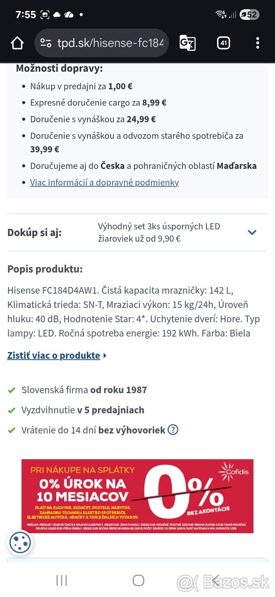 Truhlicova mraznicka Hisense 3 roky/C184D44W1 - 3