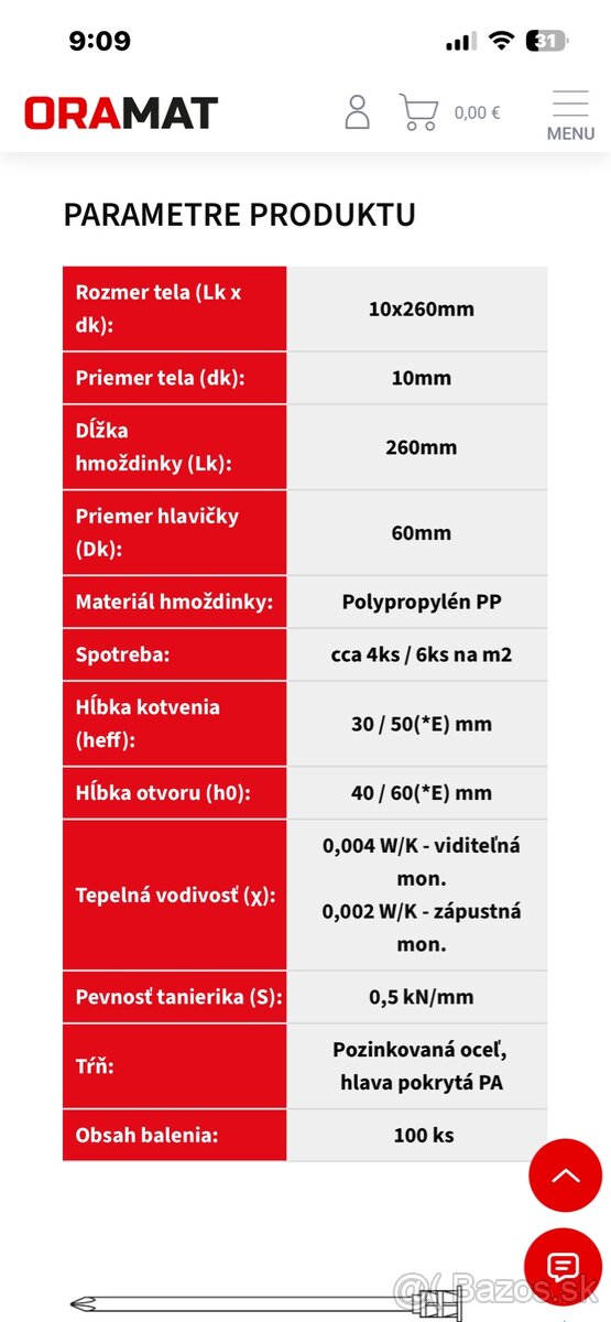 Tanierové natĺkacie hmoždinky 10x260. - 3
