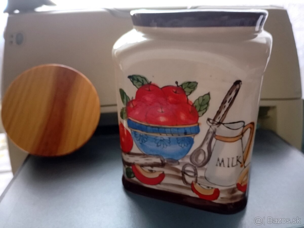 keramická maľovaná nádoba s vekom do kuchyne - 3