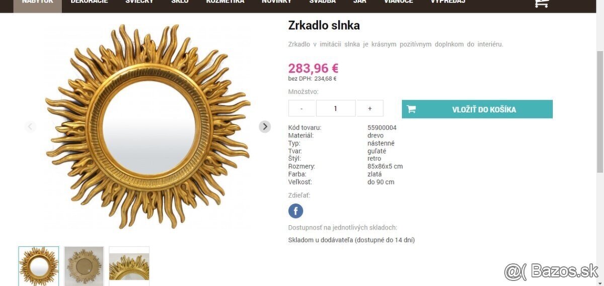 luxusne zlate zrkadlo slnko 90cm - 3