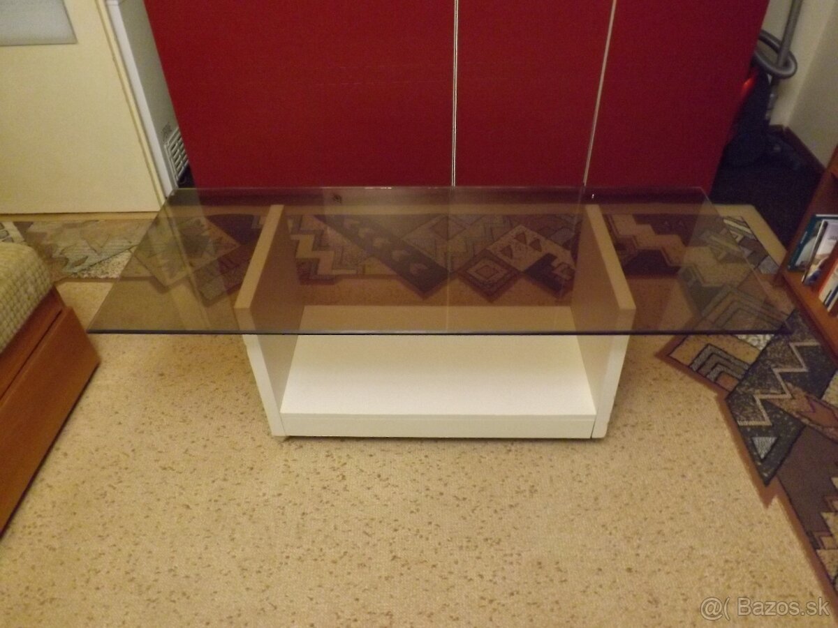 Konferenčný stolík biely s dymovým sklom - 3