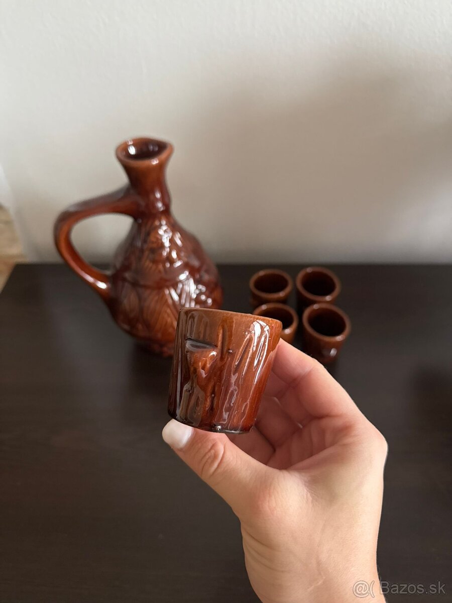 Rustikálna keramická súprava – džbán + 5 pohárikov - 3