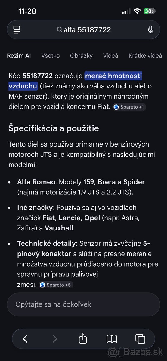 Alfa 55187722 -vaha vzduchu pre JTS - 3