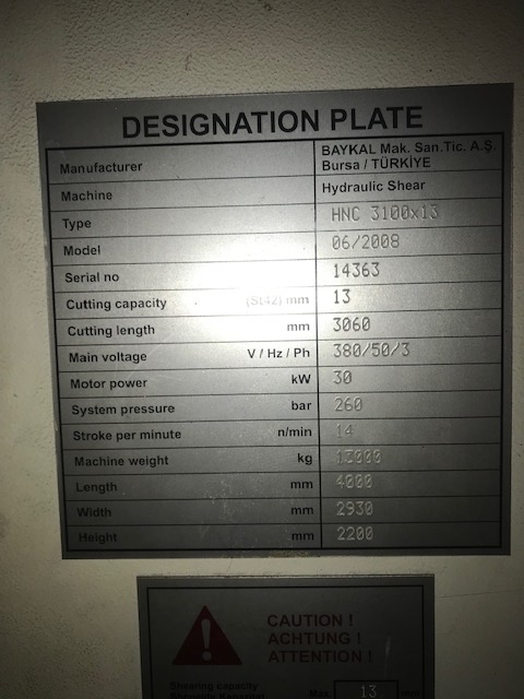 Tabulové hydraulické nůžky Baykal HNC 3100x13, PLC, CNC - 3
