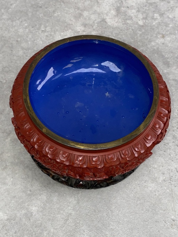 Čínska dóza s poklopom cinnabar s modrým emailom - 3