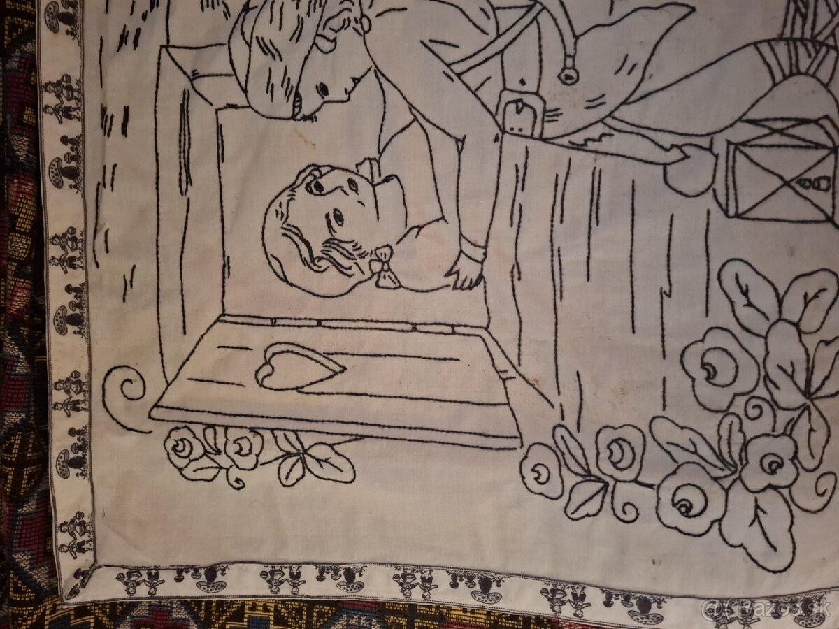 Originálne vyšívané ľudové textílie - vintage s nápismi - 3