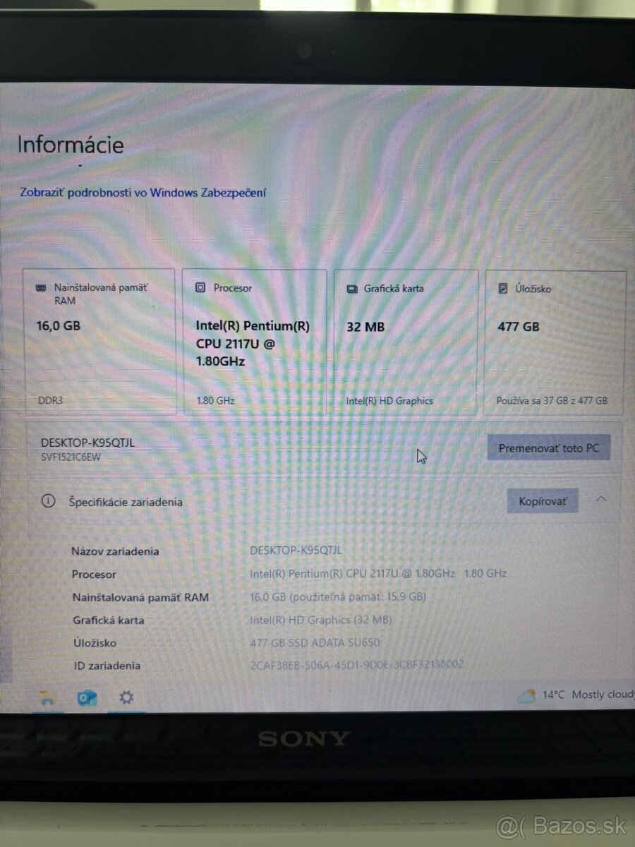 Predám Notebook Sony VAIO SVF152A29M - Vylepšený - 3