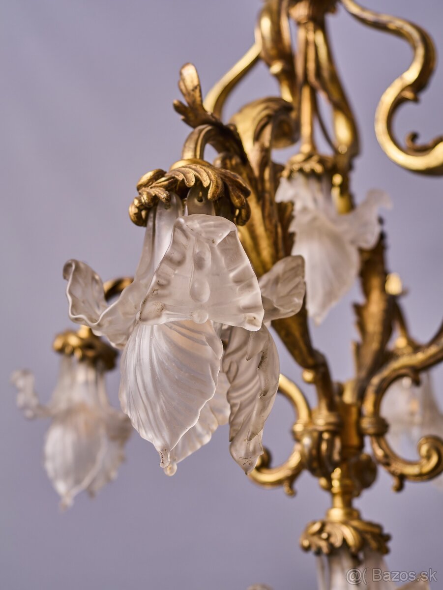 Secesný bronzový luster s kosatcami (iris) - 3