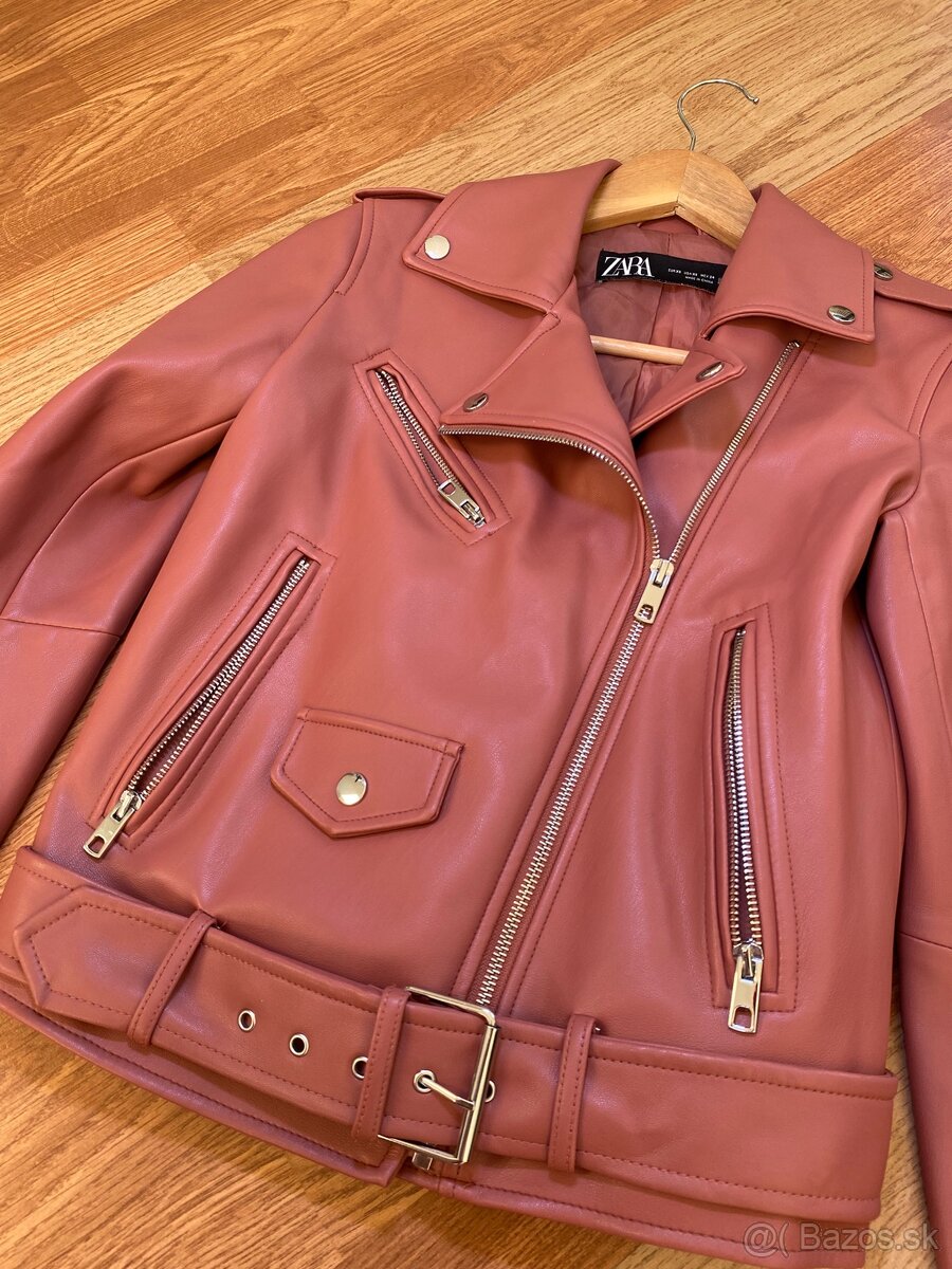 ZARA kožená bundička XS – farba púdrová ružová, úplne nová - 3