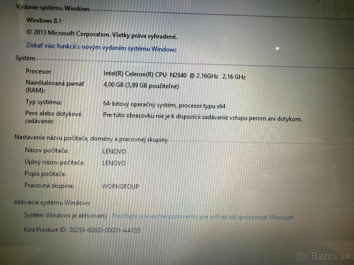 Lenovo Intel Celeron N2840/4GB RAM/250GB HDD - Win 8.1 - 3