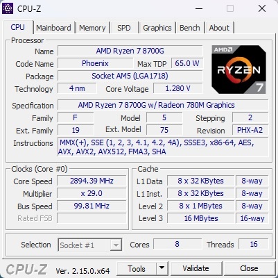 AMD Ryzen 7 8700G, 4.20 GHz, 16 MB Cache, socket AM5 - 3