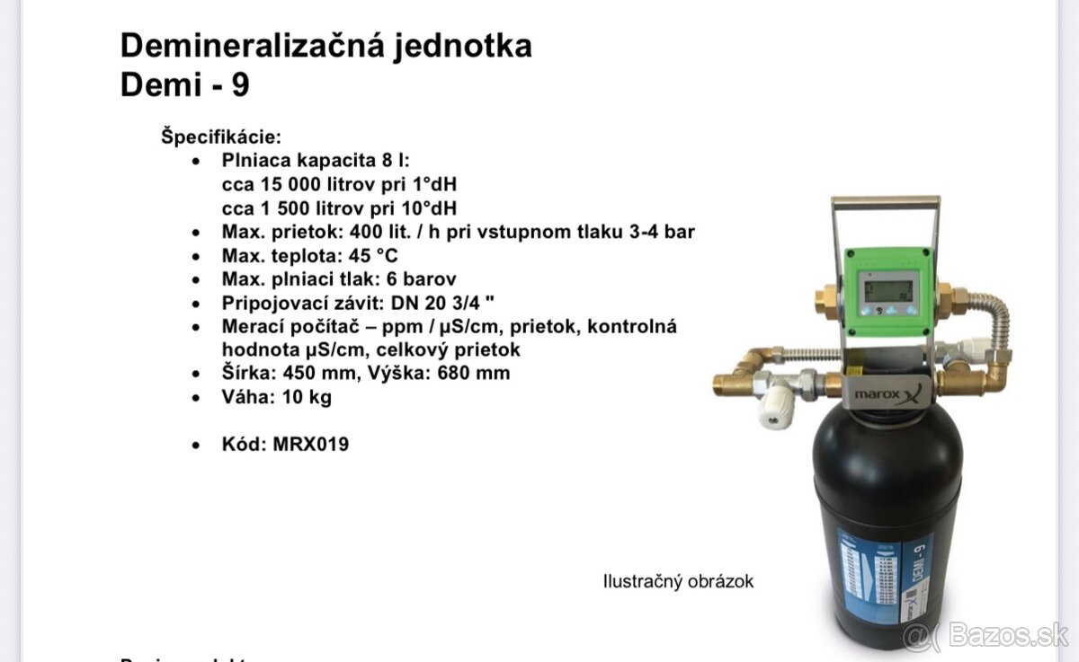 Predám demineralizačnú jednotku Demi-9 – vo veľmi dobrom sta - 3