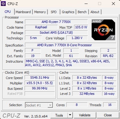 AMD Ryzen 7 7700X, 4.50 GHz, 32 MB Cache, socket AM5 - 3