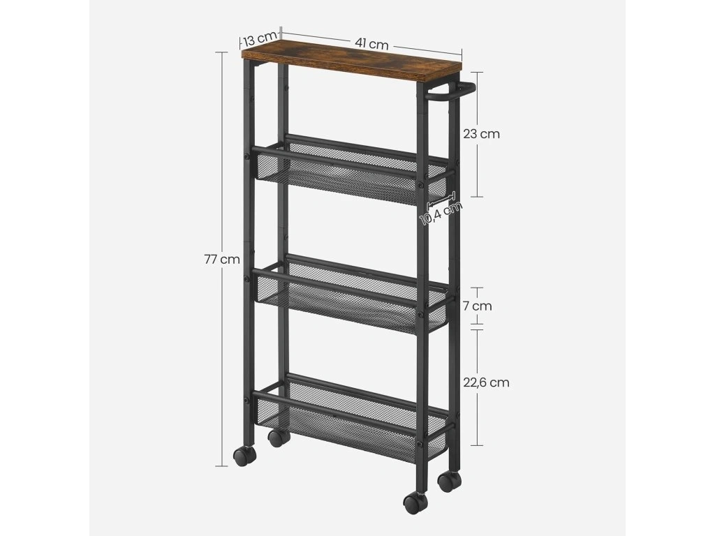 Kuchynský vozík s 3 košmi –hnedý, nový - 3
