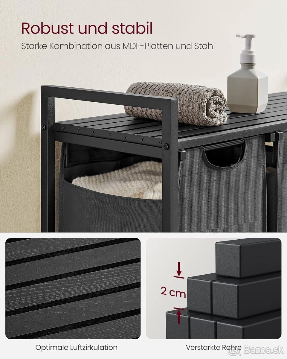 VASAGLE kôš na bielizeň – 3 priehradky - 3