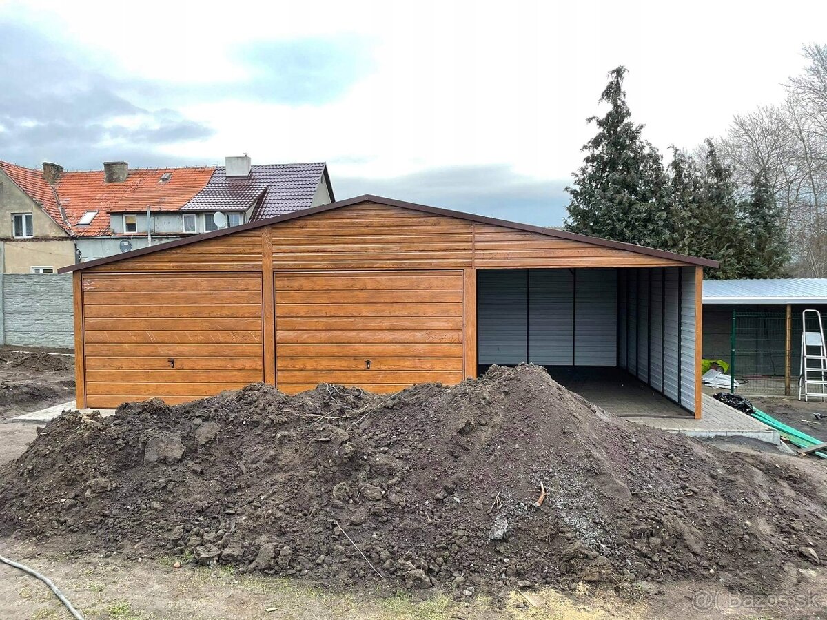 Plechová garáž 6x5m + prístrešok 3x5m dvojgaráž - 3