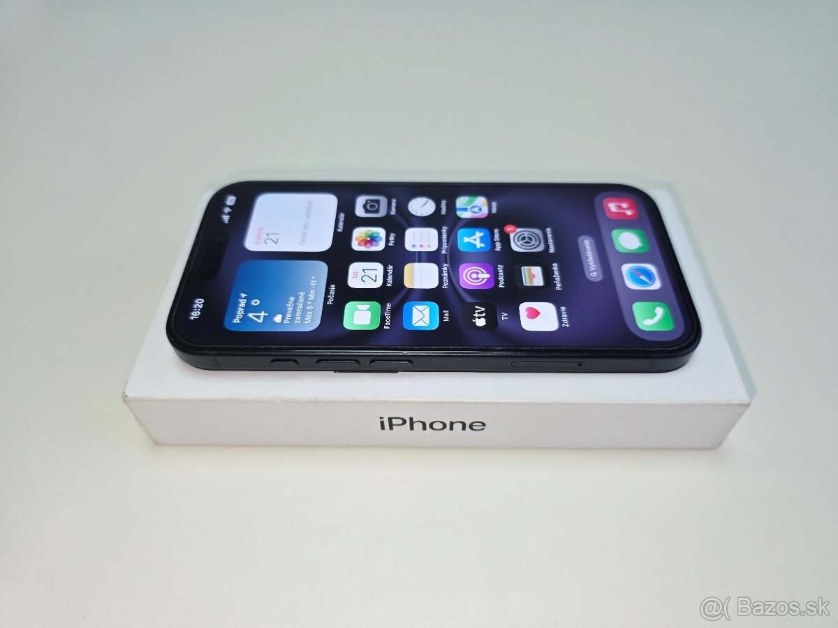 APPLE IPHONE 16 128GB BLACK,BATERKA 100%,ZÁRUKA - 3