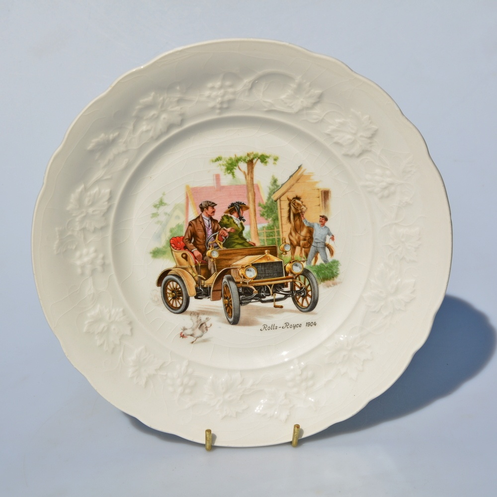 5 ks Veľké porcelánové taniere - veterány, oldsmobily - 3