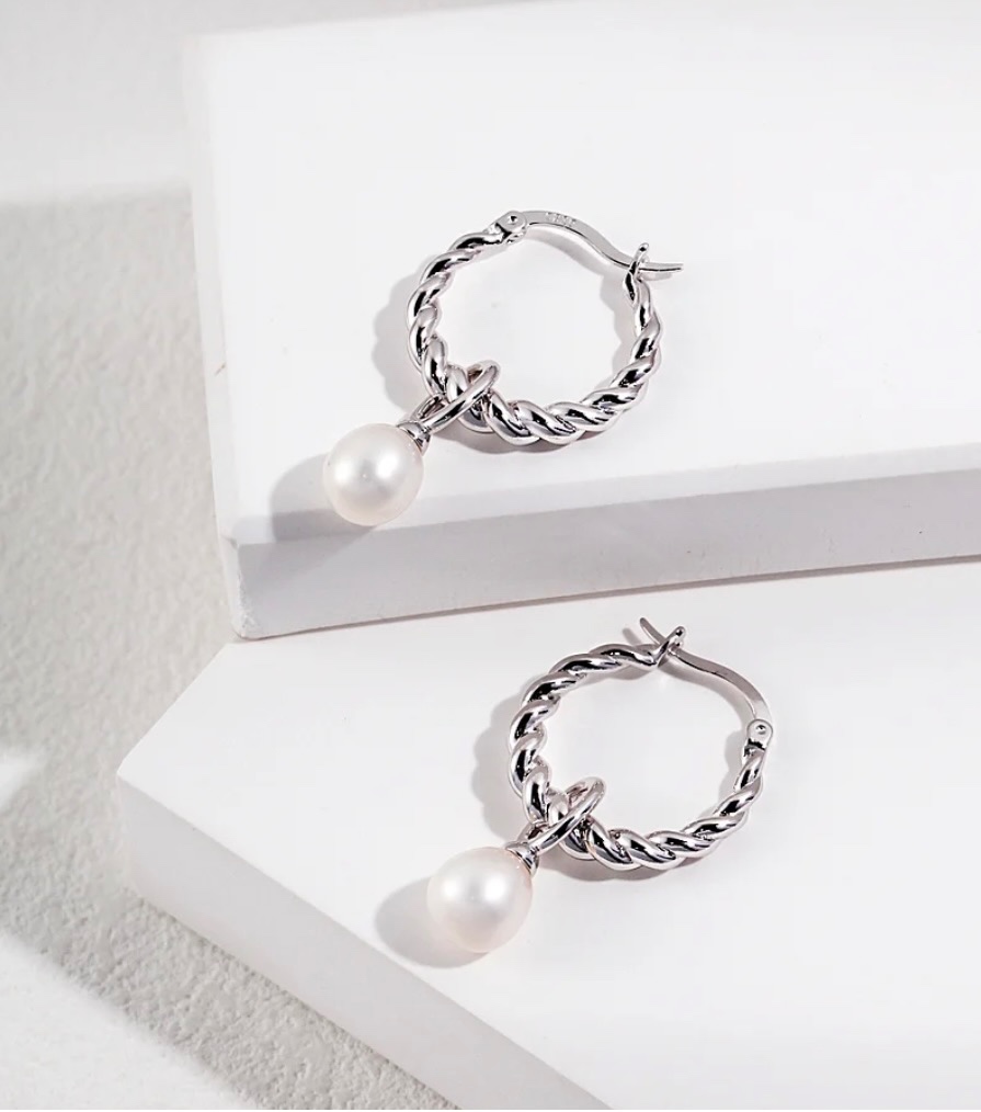 STRIEBORNÉ NÁUŠNICE s perlovým príveskom - 3