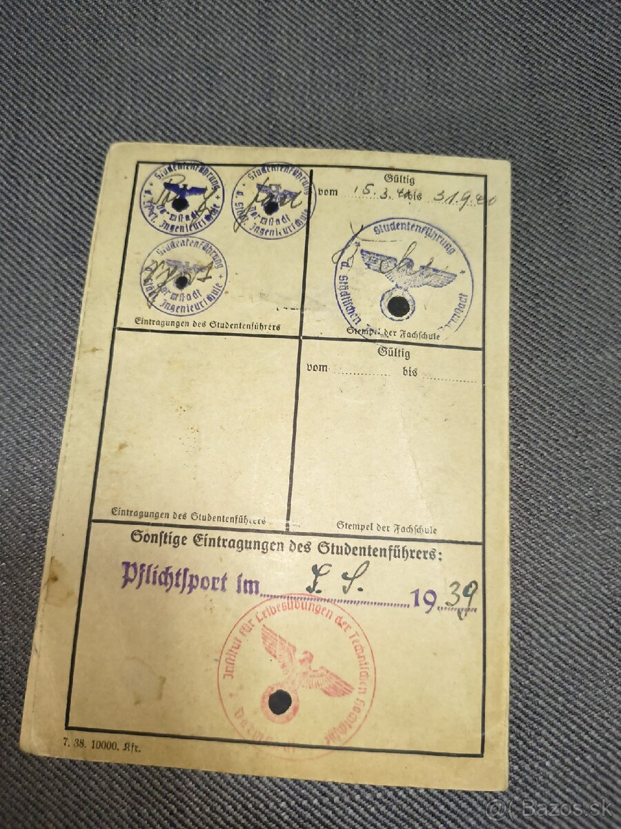 3. Ríša študentský preukaz, ww2 - 3
