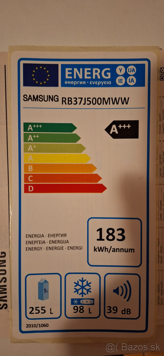 Predám chladničku Samsung RB37J500MWW, A+++ - 3