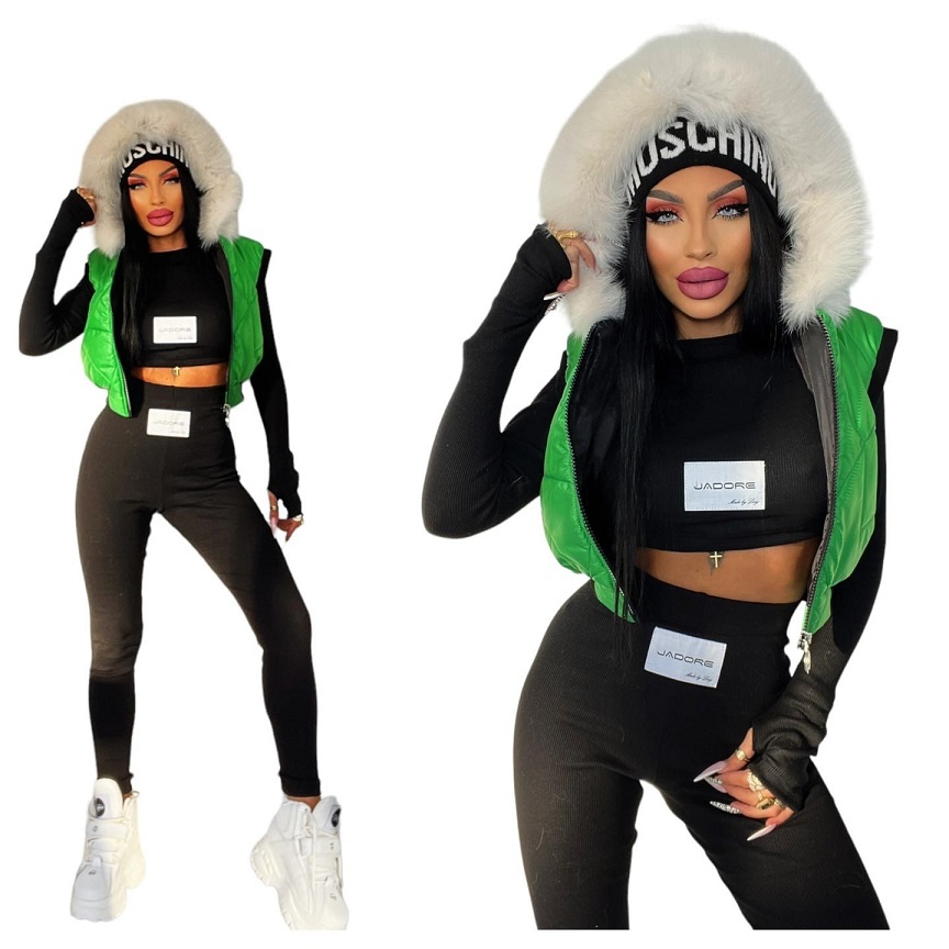 Trojdielna damska cierna rebrovana suprava s vestou NOVA - 3