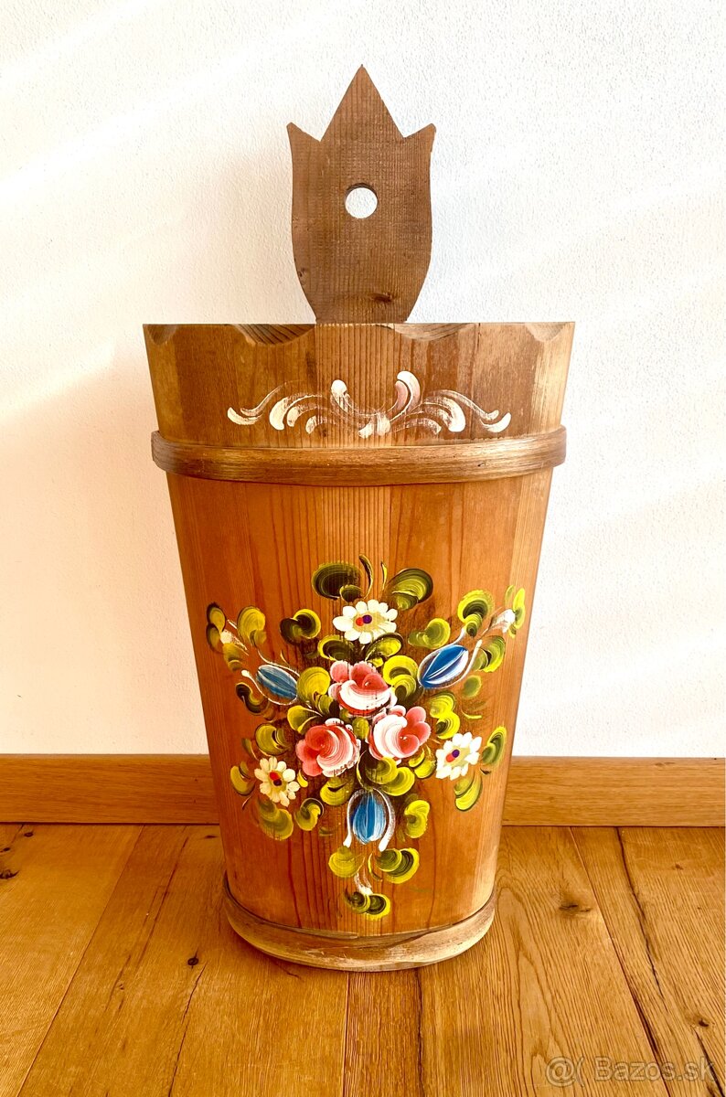 Staré krásné dřevěné malované vědro - 3