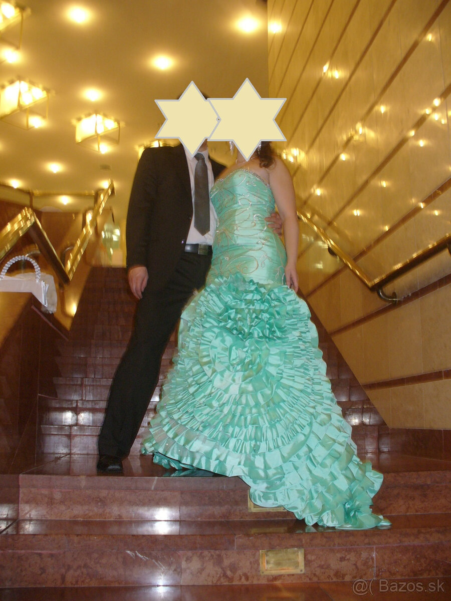 luxusne spoločenske saty vo farbe mint - 3