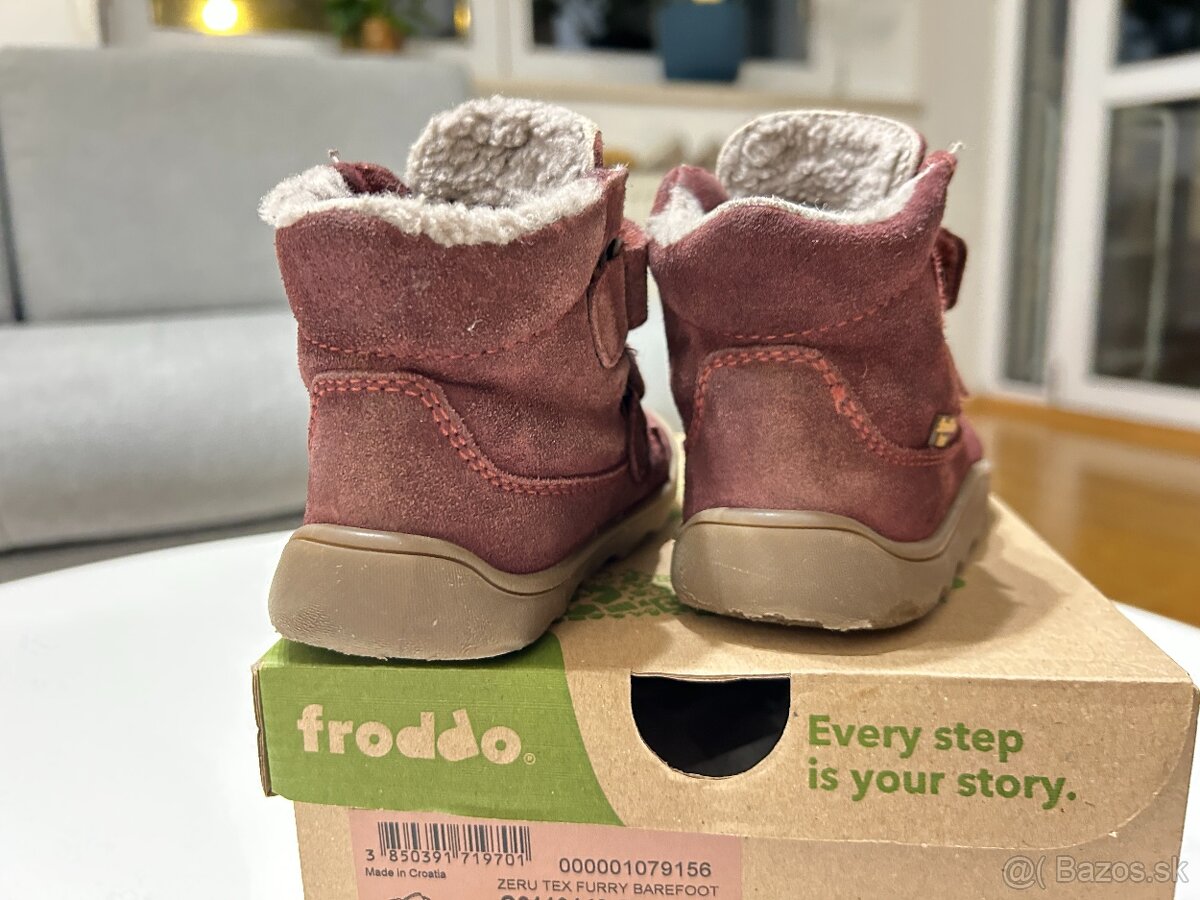 Zimné detské barefoot topánky Froddo, bordové zateplené, 22 - 3