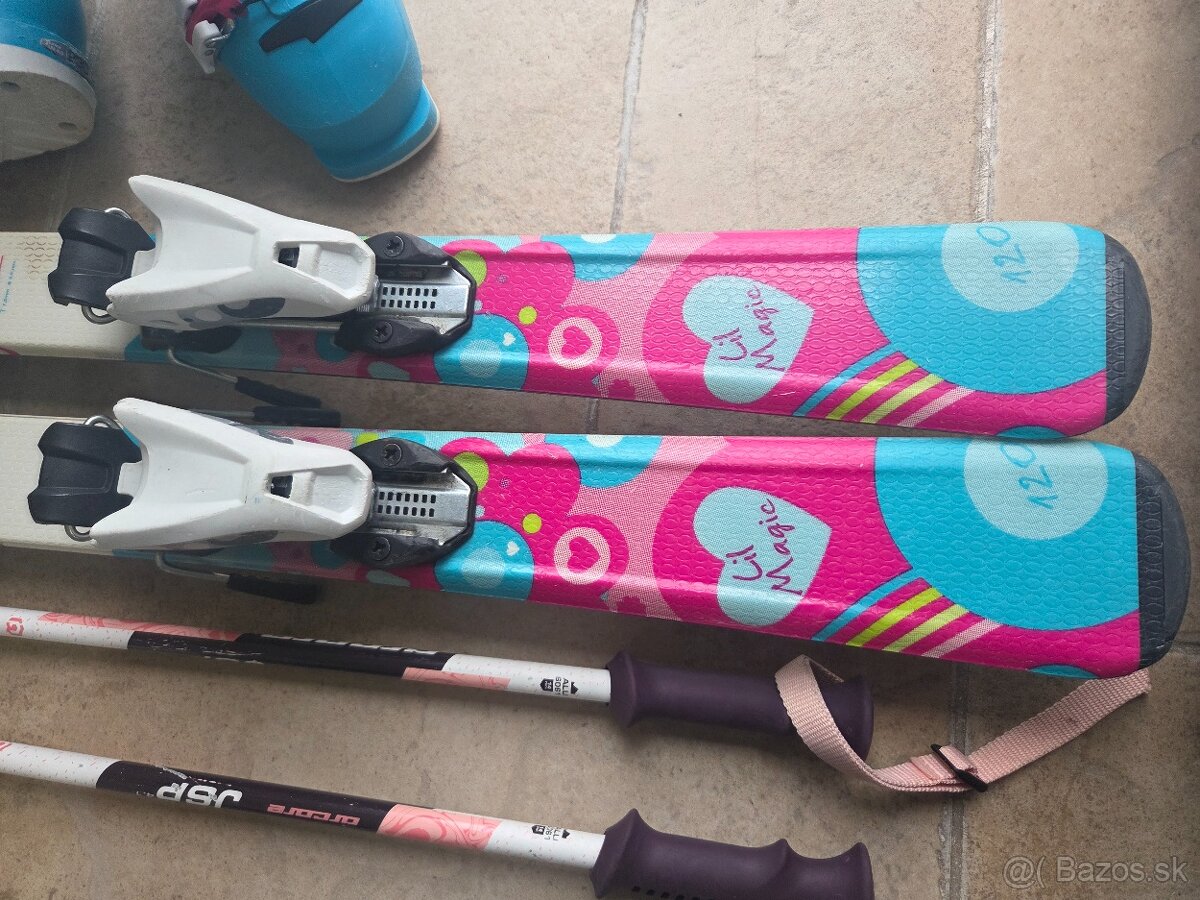 Lyže 120cm a lyžiarky + paličky dievčensky SET - 3