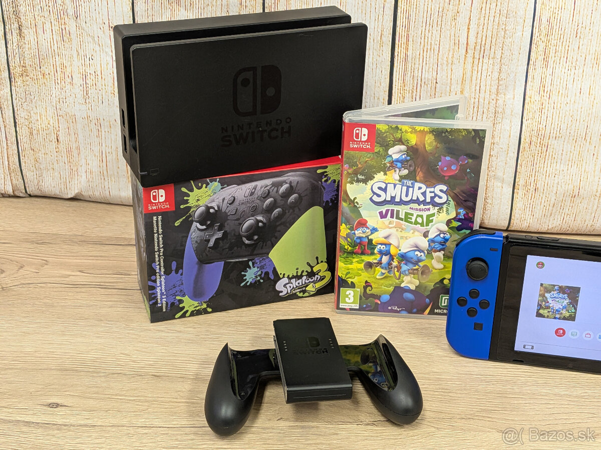Nintendo Switch V2, Pro Controller, hra Šmolkovia - 3