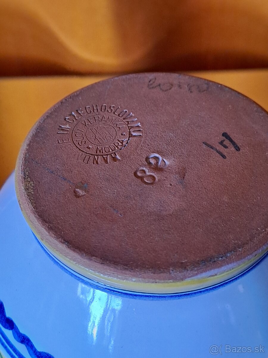 Váza - Modranská keramika s folklórními motivy, značená - 3