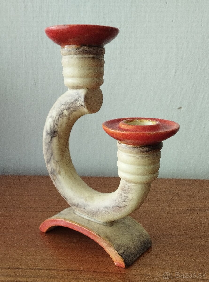 Starožitný, keramický svietnik - 3