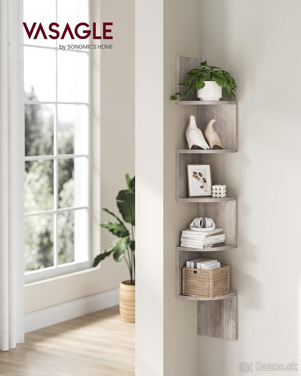 VASAGLE rohová nástenná polica – 5 poschodí, greige, nová - 3