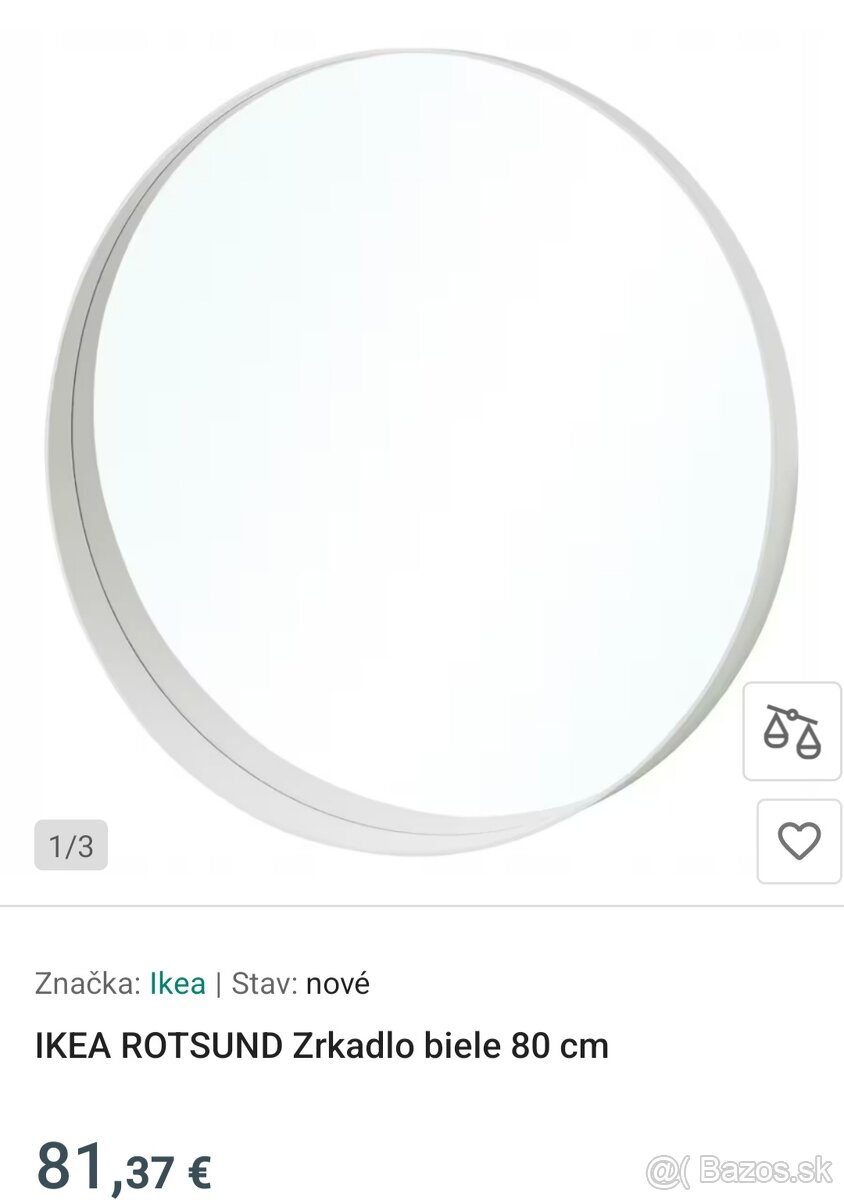 IKEA ROTSUND Zrkadlo - biele, 80 cm - 3
