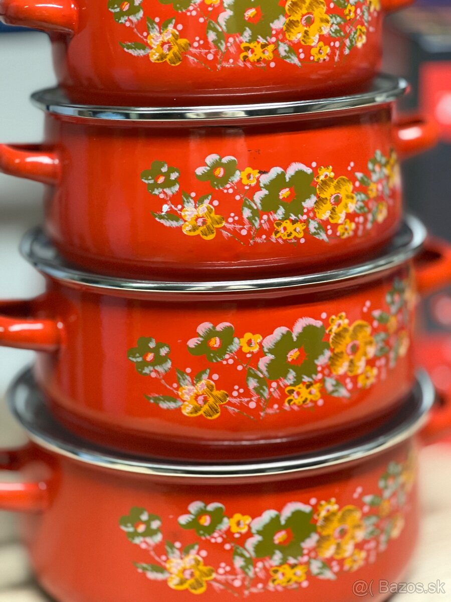 Krasne smaltovane hrnce retro 5 dielna sada - 3